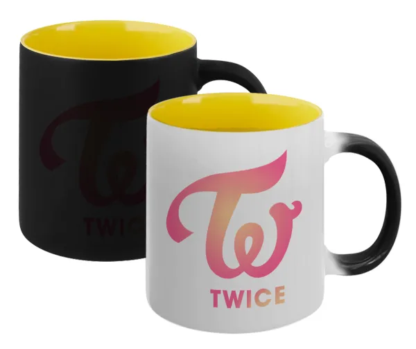Twice — Magic mug with yellow interior, ceramic, 330ml, changes colour with hot drinks