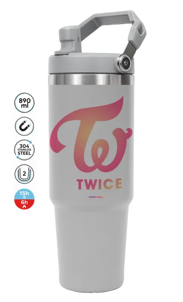 Twice — ΓΚΡΙ Travel Tumbler Θερμός με χερούλι και καλαμάκι 890ml