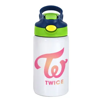Twice, Παιδικό παγούρι θερμό, ανοξείδωτο, με καλαμάκι ασφαλείας, πράσινο/μπλε (350ml)