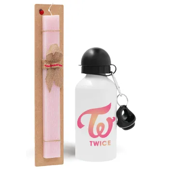 Twice, Easter Set, metallic aluminum bottle (500ml) & aromatic flat Easter candle (30cm) (PINK)