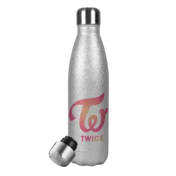 Twice, Metallic Glitter Silver Thermos Flask (Stainless steel), double-walled, 500ml