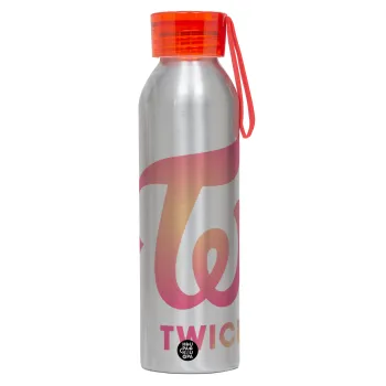 Twice, Αλουμινένιο Αθλητικό Μπουκάλι 650ml – Ασημί με Κόκκινο Καπάκι και Λουράκι Σιλικόνης