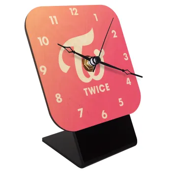 Twice, Quartz Table clock in natural wood (10cm)