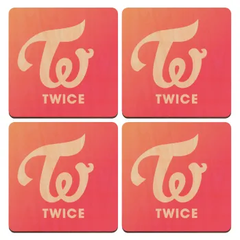 Twice, ΣΕΤ x4 Σουβέρ ξύλινα τετράγωνα plywood (9cm)