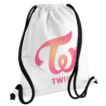 Twice, Τσάντα πλάτης πουγκί GYMBAG λευκή, με τσέπη (40x48cm) & χονδρά κορδόνια