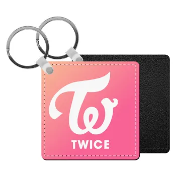 Twice, Μπρελόκ Δερματίνη, τετράγωνο ΜΑΥΡΟ (5x5cm)