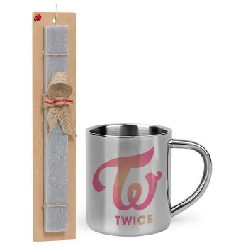 Twice, Easter Set, metallic thermal cup (300ml) & Easter aromatic flat candle (30cm) (GRAY)