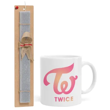 Twice, Πασχαλινή Λαμπάδα με Κούπα κεραμική (330ml) & κερί αρωματικό πλακέ (30cm) (ΓΚΡΙ)