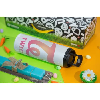 Twice, Easter candle,Travel Tumbler 2 Lids, with metal straw & cleaning brush & aromatic flat candle (30cm) (BLUE)