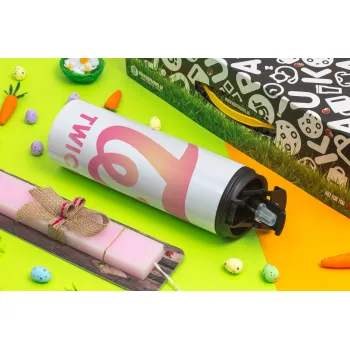 Twice, Easter candle,Travel Tumbler 2 Lids, with metal straw & cleaning brush & aromatic flat candle (30cm) (PINK)