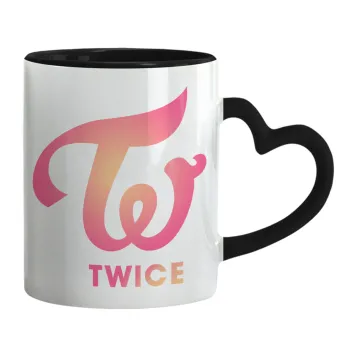 Twice, Mug heart black handle, ceramic, 330ml