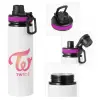 Metallic water bottle with safety lid, 850ml aluminum