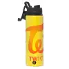 Metallic water bottle with safety lid, 850ml aluminum