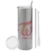 Tumbler ποτήρι θερμό Ασημένιο από ανοξείδωτο ατσάλι 600ml, με μεταλλικό καλαμάκι & βούρτσα καθαρισμού