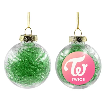 Twice, Στολίδι Χριστουγεννιάτικη μπάλα δένδρου διάφανη με πράσινο γέμισμα 8cm