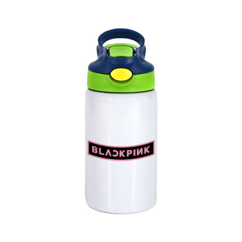BLACKPINK, Children's hot water bottle, stainless steel, with safety straw, green, blue (350ml)