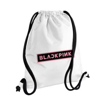 BLACKPINK, Τσάντα πλάτης πουγκί GYMBAG λευκή, με τσέπη (40x48cm) & χονδρά κορδόνια