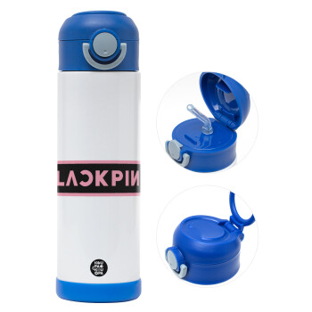 BLACKPINK, Children's hot water bottle, stainless steel, with safety straw, BLUE (500ml)
