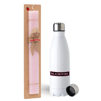 BLACKPINK, Easter Set, metallic stainless steel water bottle (750ml) & scented flat Easter candle (30cm) (PINK)