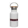 Metallic thermos (Stainless steel) White with wooden lid (bamboo), double-walled, 350ml