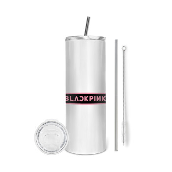 BLACKPINK, Eco friendly ποτήρι θερμό (tumbler) από ανοξείδωτο ατσάλι 600ml, με μεταλλικό καλαμάκι & βούρτσα καθαρισμού