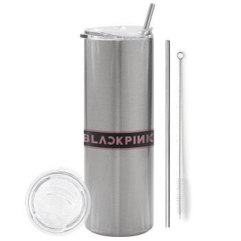 BLACKPINK, Tumbler stainless steel Silver 600ml, with metal straw & cleaning brush