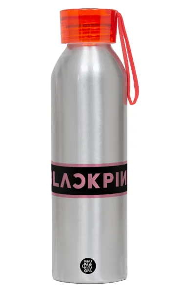 BLACKPINK — Αλουμινένιο Αθλητικό Μπουκάλι 650ml – Ασημί με Κόκκινο Καπάκι και Λουράκι Σιλικόνης