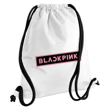 BLACKPINK, Τσάντα πλάτης πουγκί GYMBAG λευκή, με τσέπη (40x48cm) & χονδρά κορδόνια
