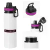 Metallic water bottle with safety lid, 850ml aluminum