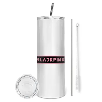 BLACKPINK, Tumbler ποτήρι θερμό από ανοξείδωτο ατσάλι 600ml, με μεταλλικό καλαμάκι & βούρτσα καθαρισμού