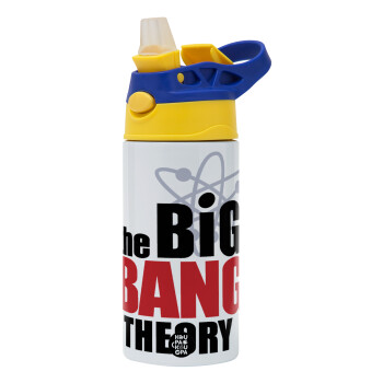 The Big Bang Theory, Children's hot water bottle, stainless steel, with safety straw, green, blue (360ml) BPA FREE