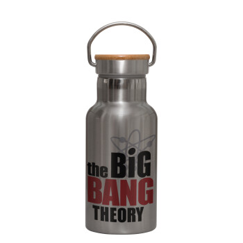 The Big Bang Theory, Μεταλλικό παγούρι θερμός (Stainless steel) Ασημένιο με ξύλινο καπακι (bamboo), διπλού τοιχώματος, 350ml
