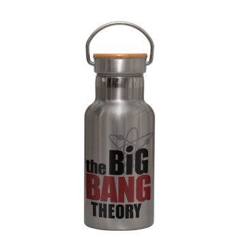The Big Bang Theory, Stainless steel metallic thermos flask, silver with a bamboo lid, double-walled, 350ml.