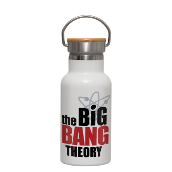 The Big Bang Theory, Μεταλλικό παγούρι θερμός (Stainless steel) Λευκό με ξύλινο καπακι (bamboo), διπλού τοιχώματος, 350ml