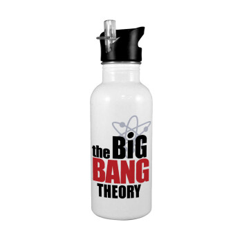 The Big Bang Theory, White water bottle with straw, stainless steel 600ml