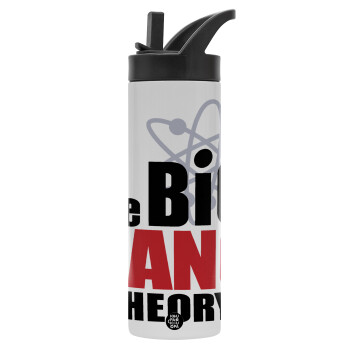 The Big Bang Theory, Metallic thermos bottle with straw & handle, stainless steel (Stainless steel 304), double-walled, 600ml.