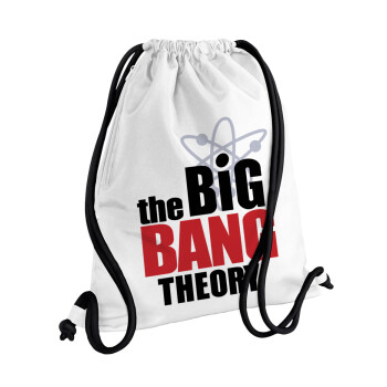 The Big Bang Theory, Τσάντα πλάτης πουγκί GYMBAG λευκή, με τσέπη (40x48cm) & χονδρά κορδόνια