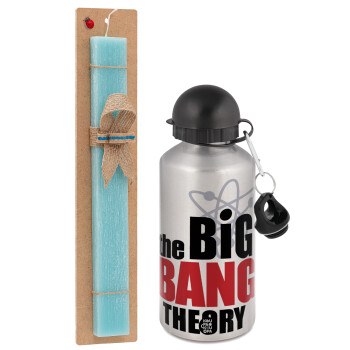 The Big Bang Theory, Easter Set, metallic silver aluminum water bottle (500ml) & scented flat Easter candle (30cm) (TURQUOISE)