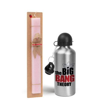 The Big Bang Theory, Easter Set, metallic Silver aluminum water bottle (500ml) & scented flat Easter candle (30cm) (PINK)