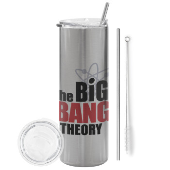 The Big Bang Theory, Eco friendly ποτήρι θερμό Ασημένιο (tumbler) από ανοξείδωτο ατσάλι 600ml, με μεταλλικό καλαμάκι & βούρτσα καθαρισμού