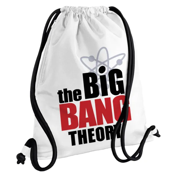 The Big Bang Theory — Τσάντα πλάτης πουγκί GYMBAG λευκή, με τσέπη (40x48cm) & χονδρά κορδόνια