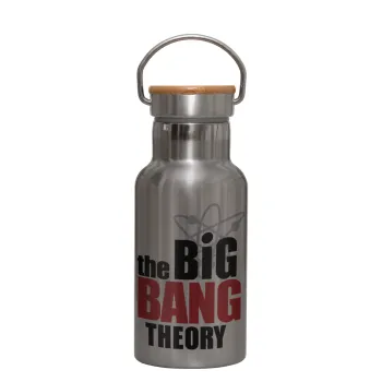 The Big Bang Theory, Stainless steel metallic thermos flask, silver with a bamboo lid, double-walled, 350ml.