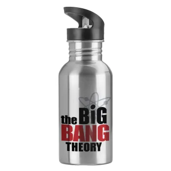 The Big Bang Theory, Water bottle Silver with straw, stainless steel 600ml