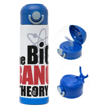 The Big Bang Theory, Children's hot water bottle, stainless steel, with safety straw, BLUE (500ml)