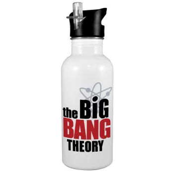 The Big Bang Theory, White water bottle with straw, stainless steel 600ml