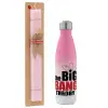 Easter Set, Metallic pink/white (Stainless steel) thermos, double-walled, 500ml & aromatic flat Easter candle (30cm) (PINK)