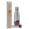 Easter Set, metallic Inox water bottle (750ml) & aromatic flat Easter candle (30cm) (GRAY)