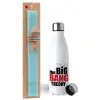 Easter Set, metallic stainless steel water bottle (750ml) & aromatic flat Easter candle (30cm) (TURQUOISE)
