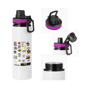 The Big Bang Theory pattern, Metallic water bottle with safety lid, 850ml aluminum