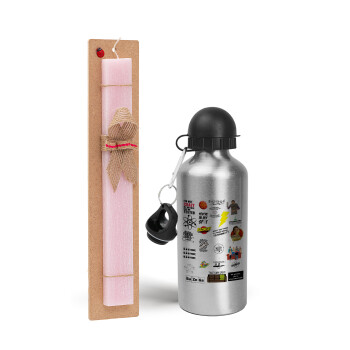The Big Bang Theory pattern, Easter Set, metallic Silver aluminum water bottle (500ml) & scented flat Easter candle (30cm) (PINK)
